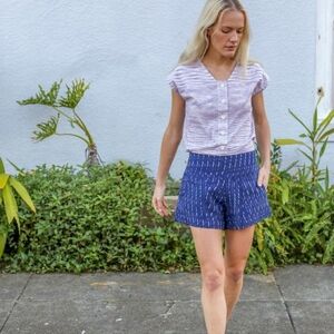 XL Passion Lilie Ikat Shorts Blue and Red Fair Trade